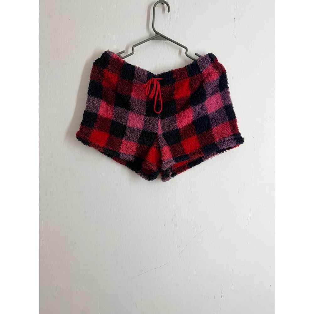 Secret Treasures Red Pink Buffalo Plaid Fuzzy Sherpa Pajama Shorts Medium 8-10